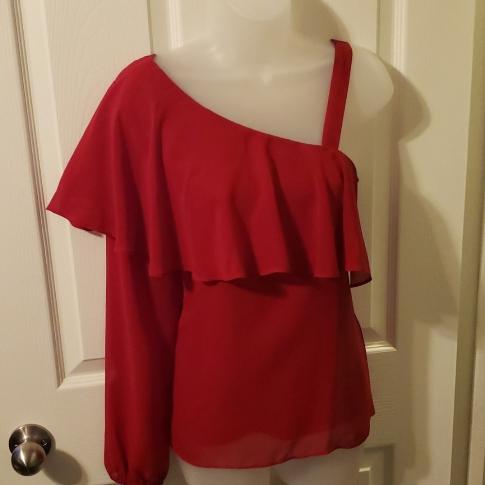 Ann Taylor Factory Red Ruffle Top